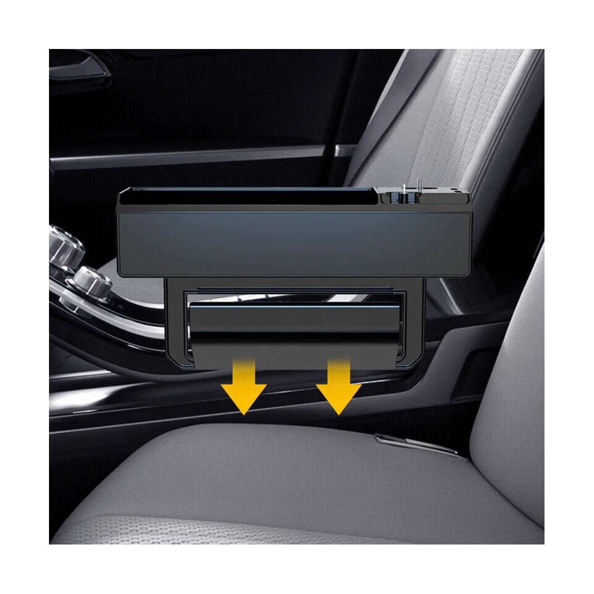 Caja de almacenamiento frontal multifuncional con doble USB, suministros para coche