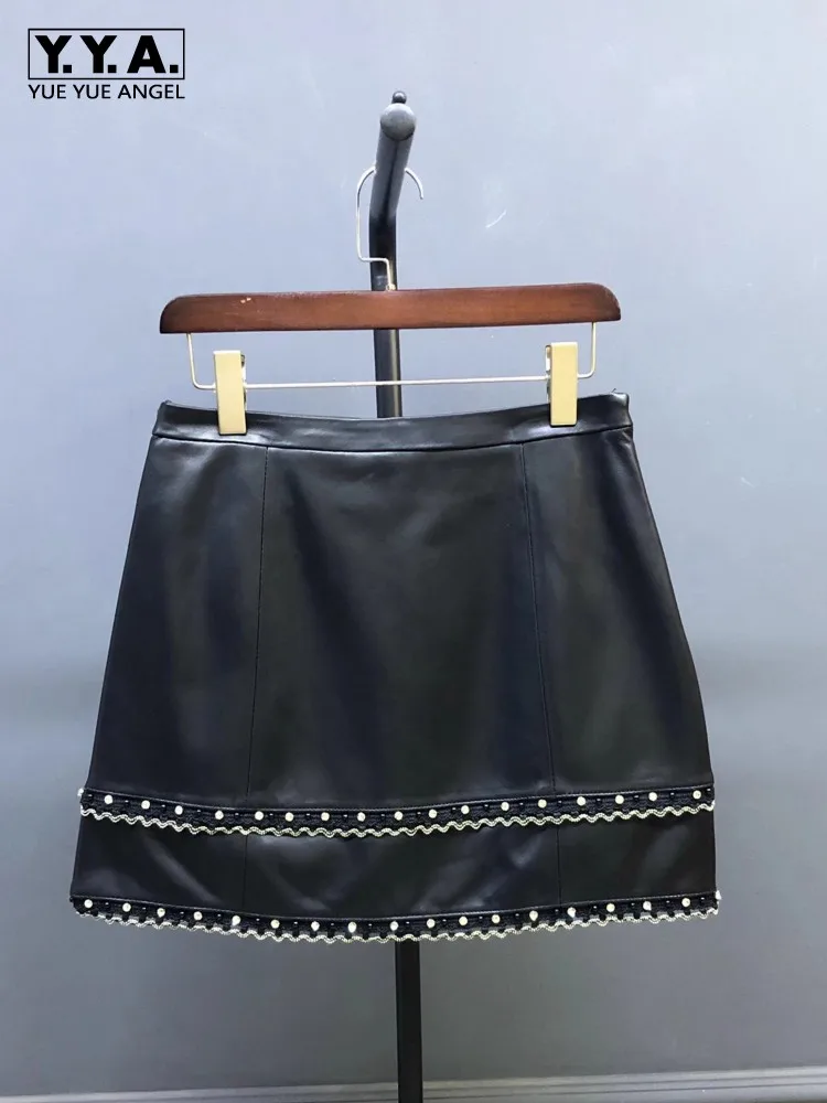 

Fashion Casual Natural Sheepskin Women Short Skirts Slim Fit Mid Waist A-Line Above Knee Mini Genuine Leather Wrap Skirt 4XL