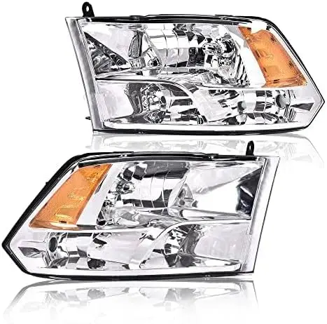 

Headlights, Compatible with 2009-2012 Dodge Ram 1500 2500 3500 (Only Fits for Quad Headlamps Models) Headlamps Clear lens Chrome