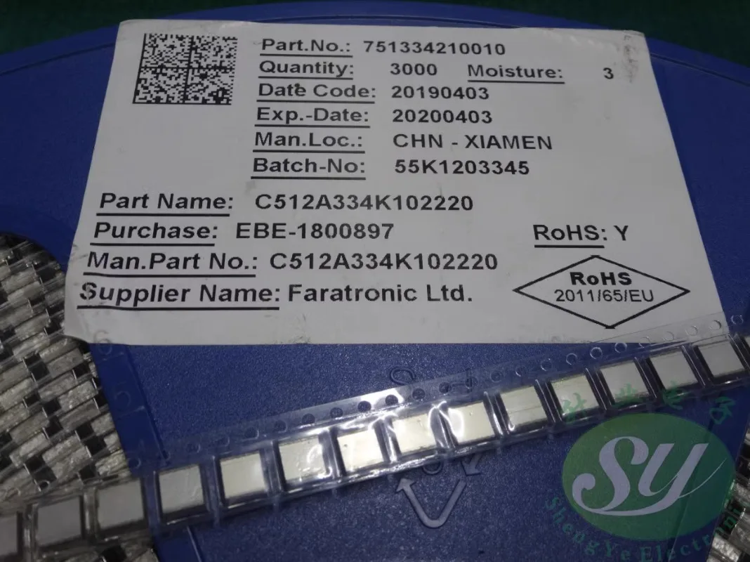 

10PCS Xiamen FARA C512A 0.33uf/100v 330nf u33 334 New chip film capacitor SMD2220