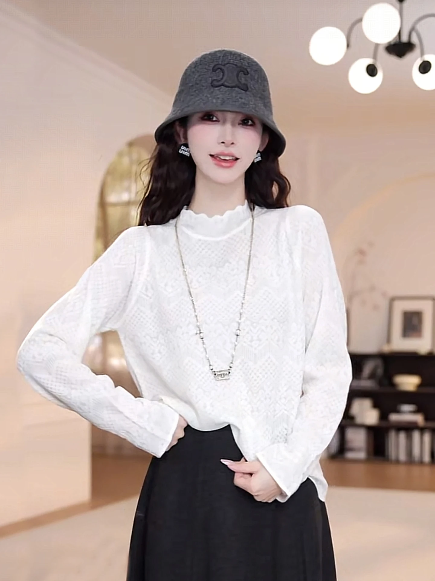 

Повседневный универсальный вязаный топ Long Sve, осенне-зимний женский базовый слой, корейский Sle, простой дизайн, верхняя одежда