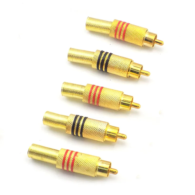 4Pcs/pack Gold Plated RCA Connecter Plug Solder RCA Male Audio Video Adapter Locking Cable for IP Camera CCTV Camera D1