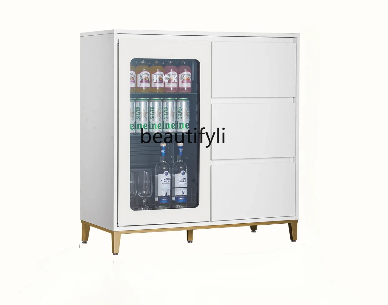 

White ice bar counter, red wine cabinet, side cabinet, integrated household living room, tea and beverages