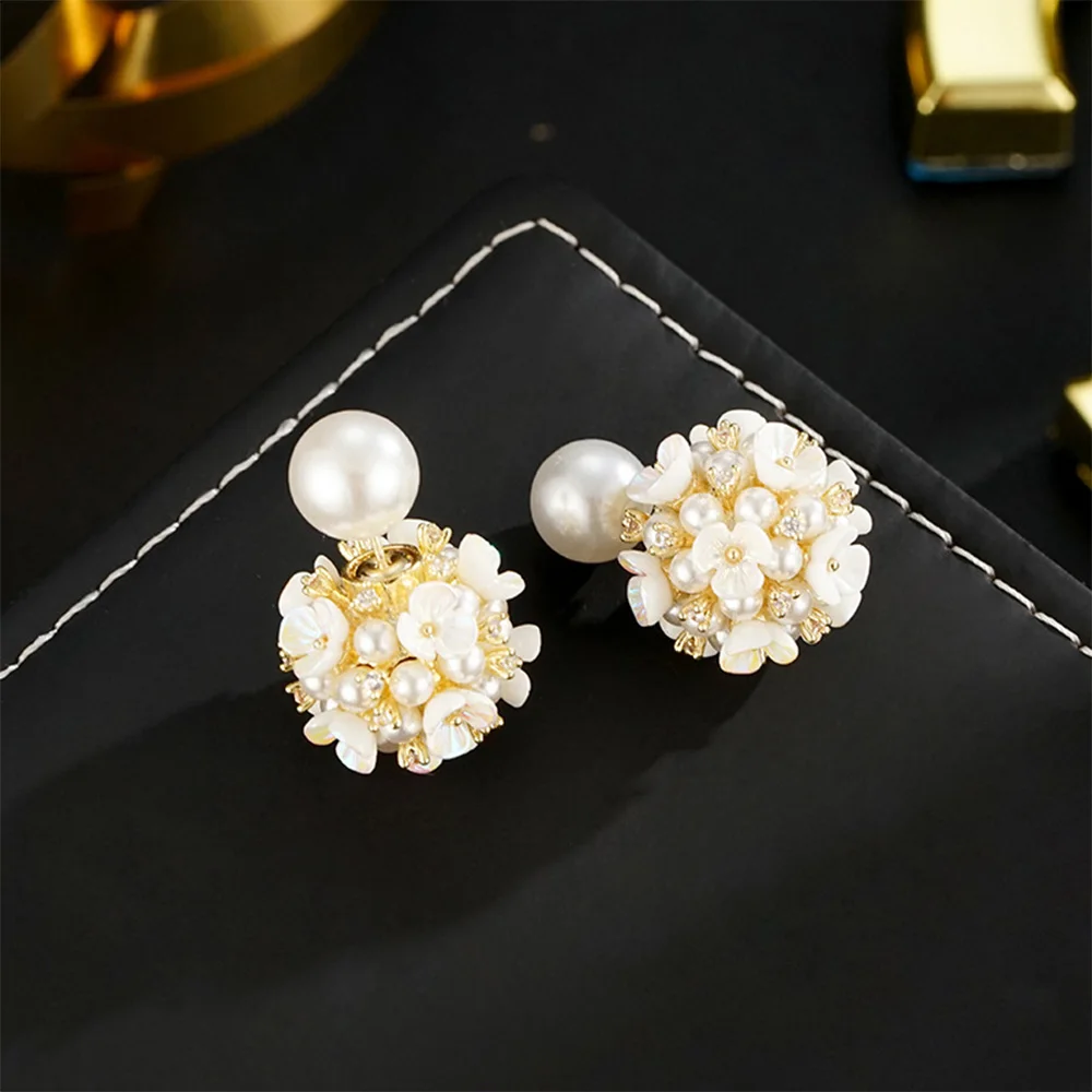

Vintage fashion classic pearl flower earrings stud earrings for women‘s girl party gift jewlry whosale