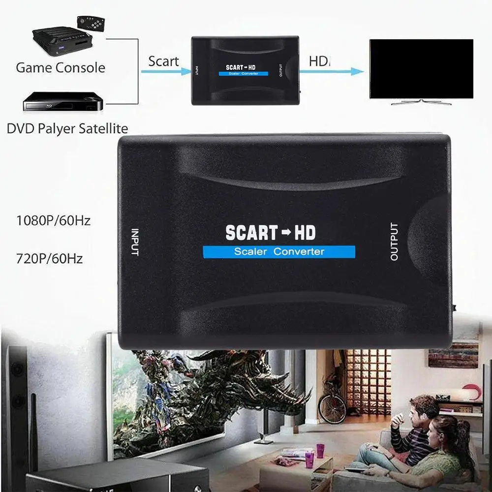 Scart konverter HDMI 1080P HD TV Adapter FHD 1080P Video, konverter AV HDMI kompatibel dengan adaptor Audio skala atas SCART Sig E4E9