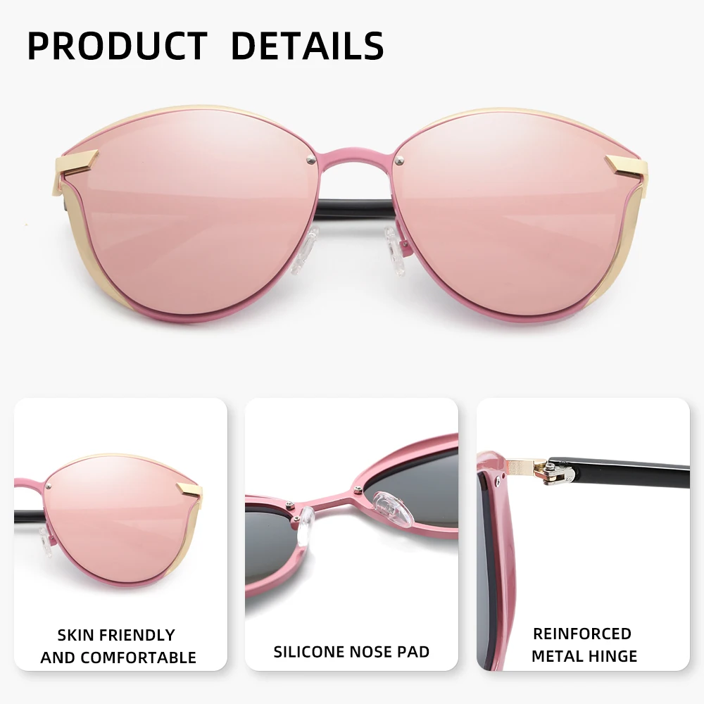 نظارات شمسية عصرية لعين القط بتصميم العلامة التجارية RBsunny نظارات غير رسمية مستقطبة للنساء فاخرة إطار معدني UV400 نظارات نسائية