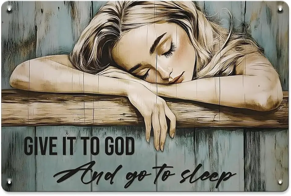 Metallblechschild Wandkunst -;Give It to God and Go to Sleep; - Rustikales Vintage-Metallschild 7,8 x 11,8 Zoll, christliche Heimdekoration für
