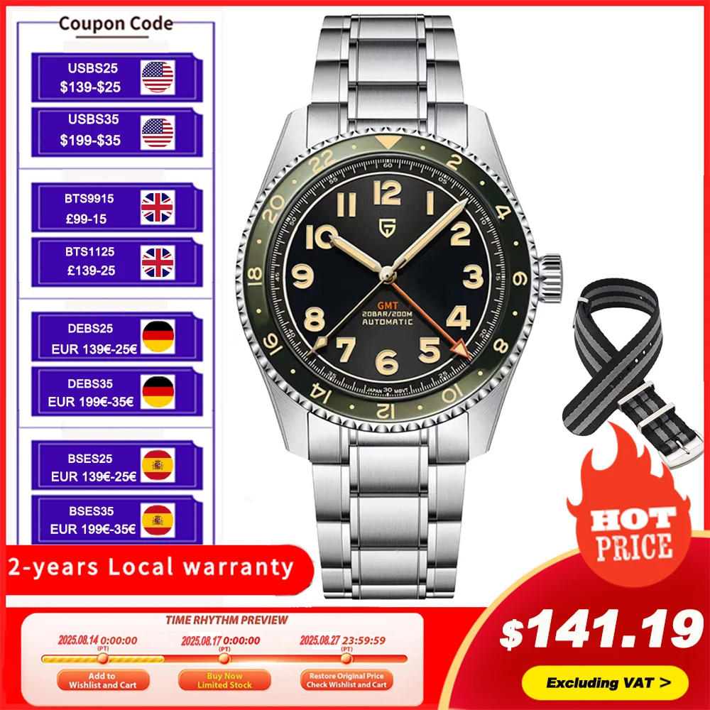 

2025 PAGANI DESIGN Механические наручные часы 40 мм NH34A Автоматические роскошные сапфировые водонепроницаемые часы GMT для мужчин Reloj Home PD1784