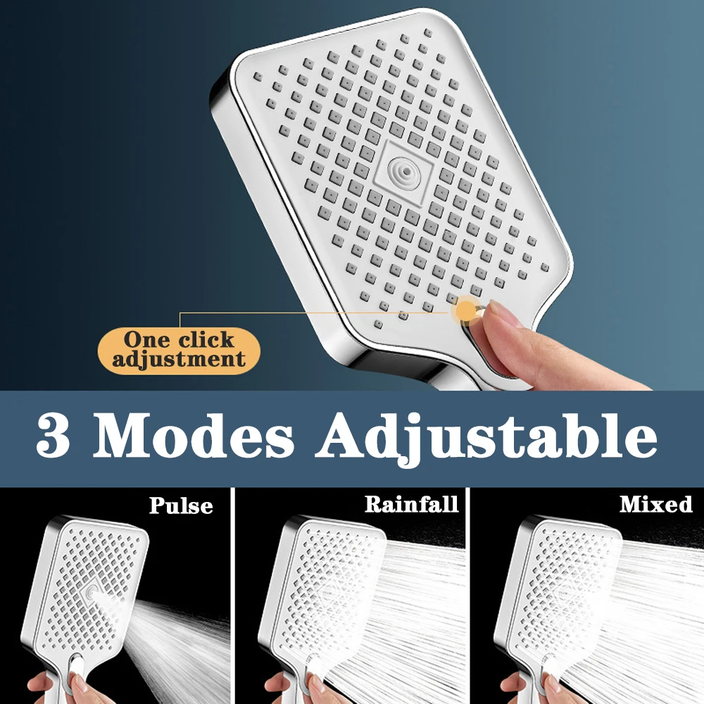 13 CM Big Panel Large Flow Shower Head Silver 3 Modes High Pressure Spray Nozzle Massage Rainfall Shower Bathroom Accessories