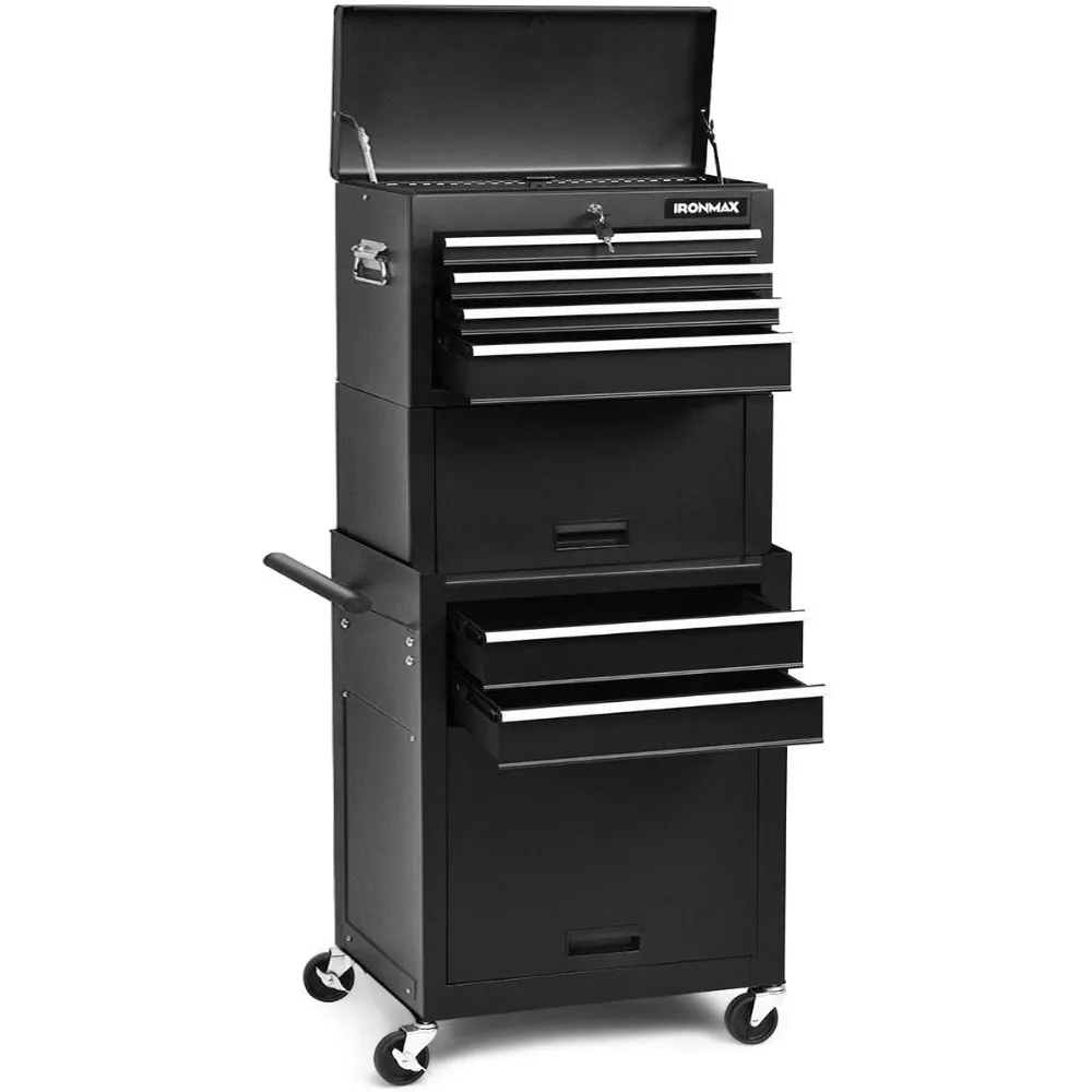 خزانة أدوات دوارة عالية التحمل مكونة من 6 أدراج مع قفل وعجلات عالمية وخطافات ومنظم قابل للفصل #4