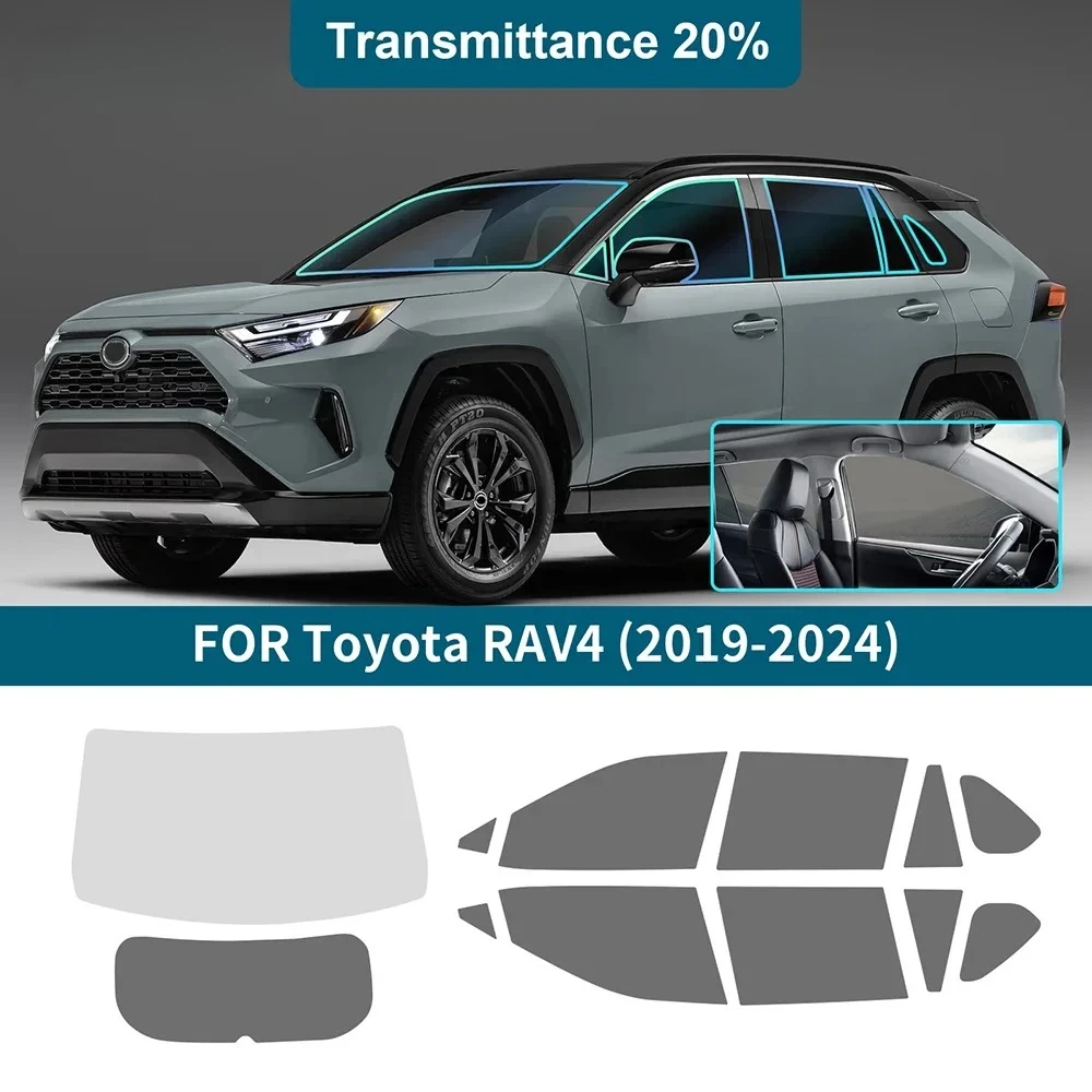 Pre cut Car Window Tint Film For Toyota RAV4 2019-2024 Black Mirror Foil Solar UV Protection Exterior UV protection insulation