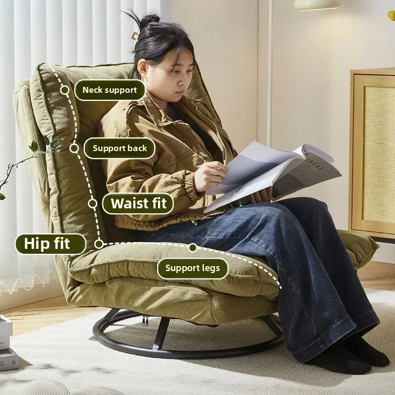 Minimalist New Rotating Sofa Chair Living Room Balcony Fabric Lazy Sofa, Adjustable Backrest Rotating Leisure Chair Swivel Chair