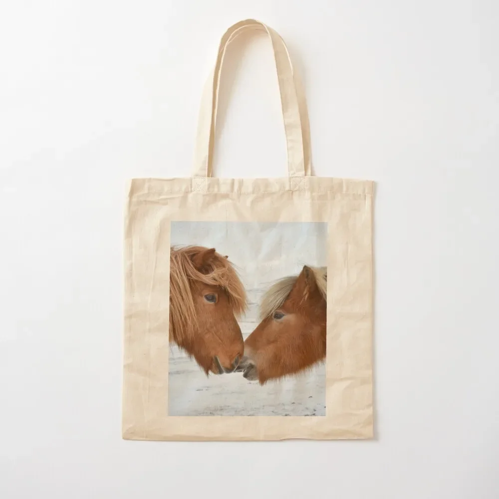 

2025 Icelandic horses greeting each other Tote Bag Handbags women tote bag canvas casual