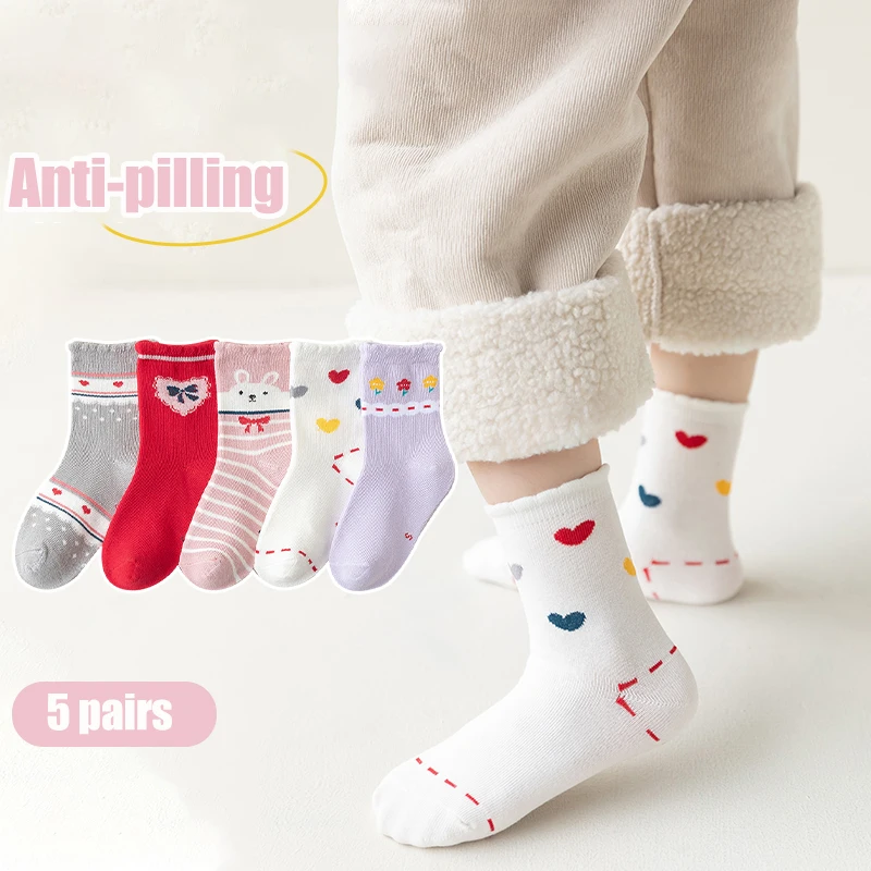 

5 Pairs of Girls Socks Spring and Autumn Cute Series Winter Student Girl Print Medium Tube Socks Cotton Socks Student Socks