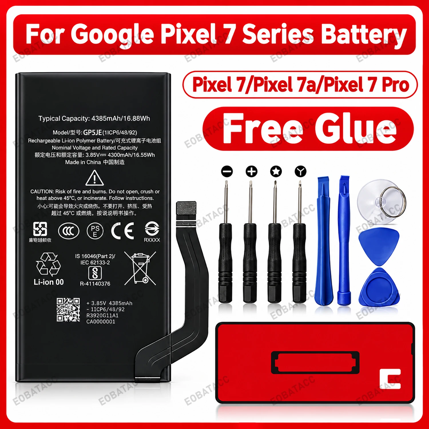 Akku GZE8U GP5JE GMF5Z für HTC Google Pixel 7, Pixel 7a, 7 Pro Ersatzakkus + Kostenloser Rückseitenkleber
