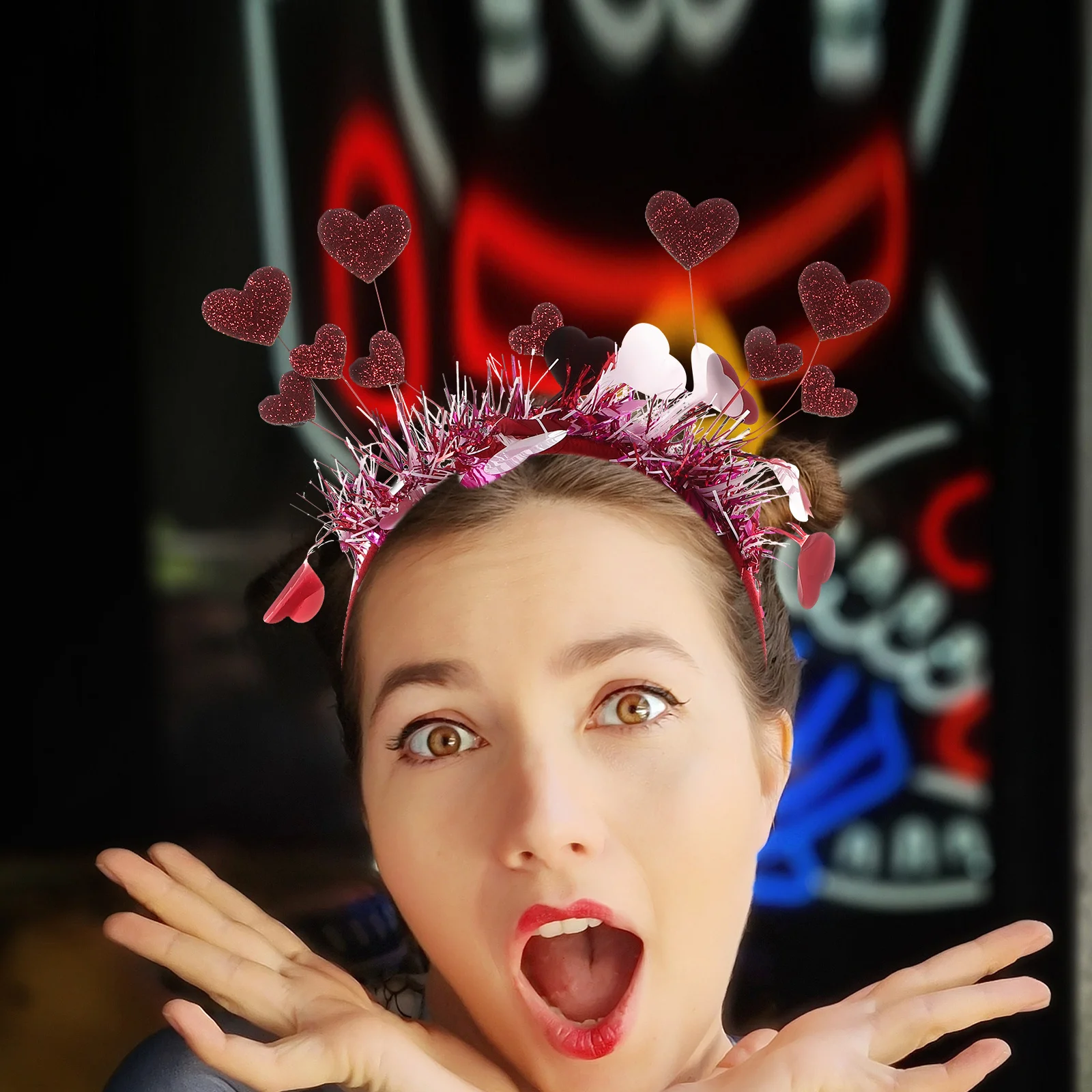 

Red Heart Headband Valentines Day Hair Hoop Women Wedding Party Heart Antenna Sparkly Headband Valentine Holiday Party