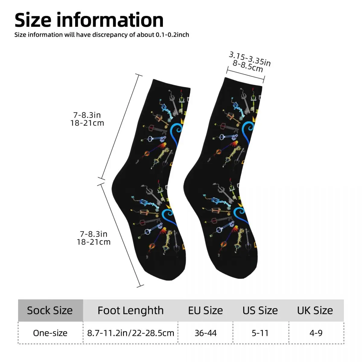 Kingdom Hearts Keyblades Socks Harajuku Super Soft Stockings All Season Long Socks Accessories for Man's Woman's Christmas Gifts