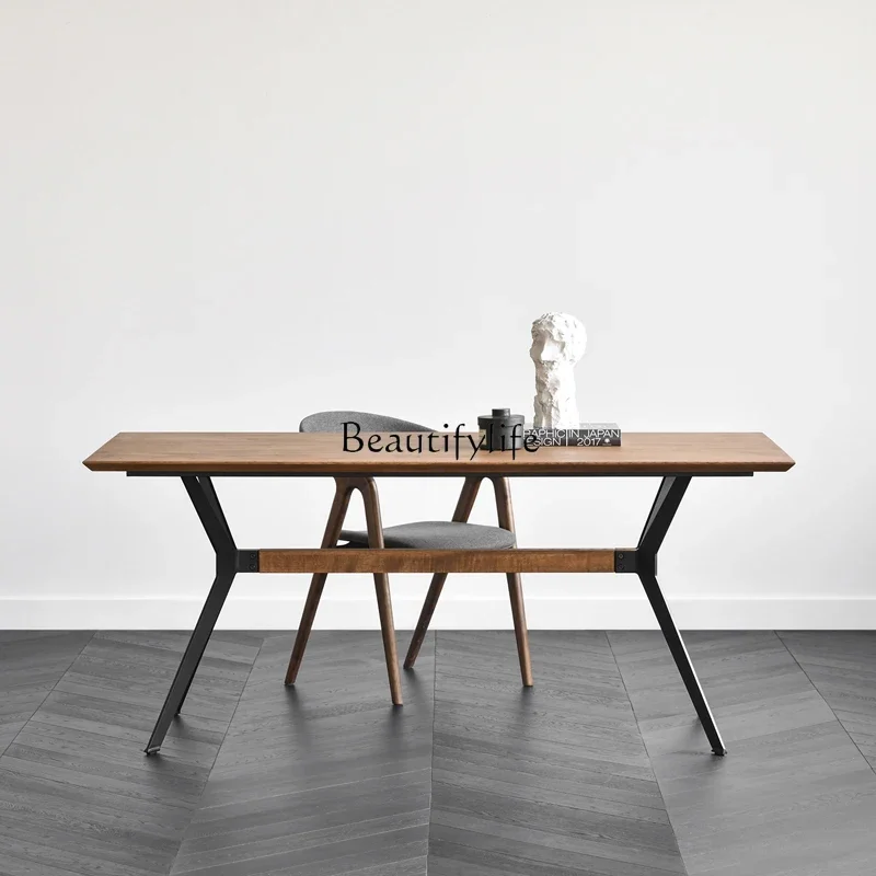 

yj21 Nordic Modern Rectangular Industrial Design Oak Dining Table for Small Apartments Solid Wood Table