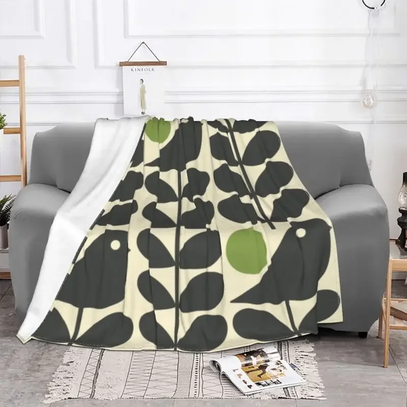 Orla Kiely Dark Color Blanket Flannel Fleece Warm Scandinavian Flower Scandi Retro Throw Blankets for Office Bedroom Couch Quilt