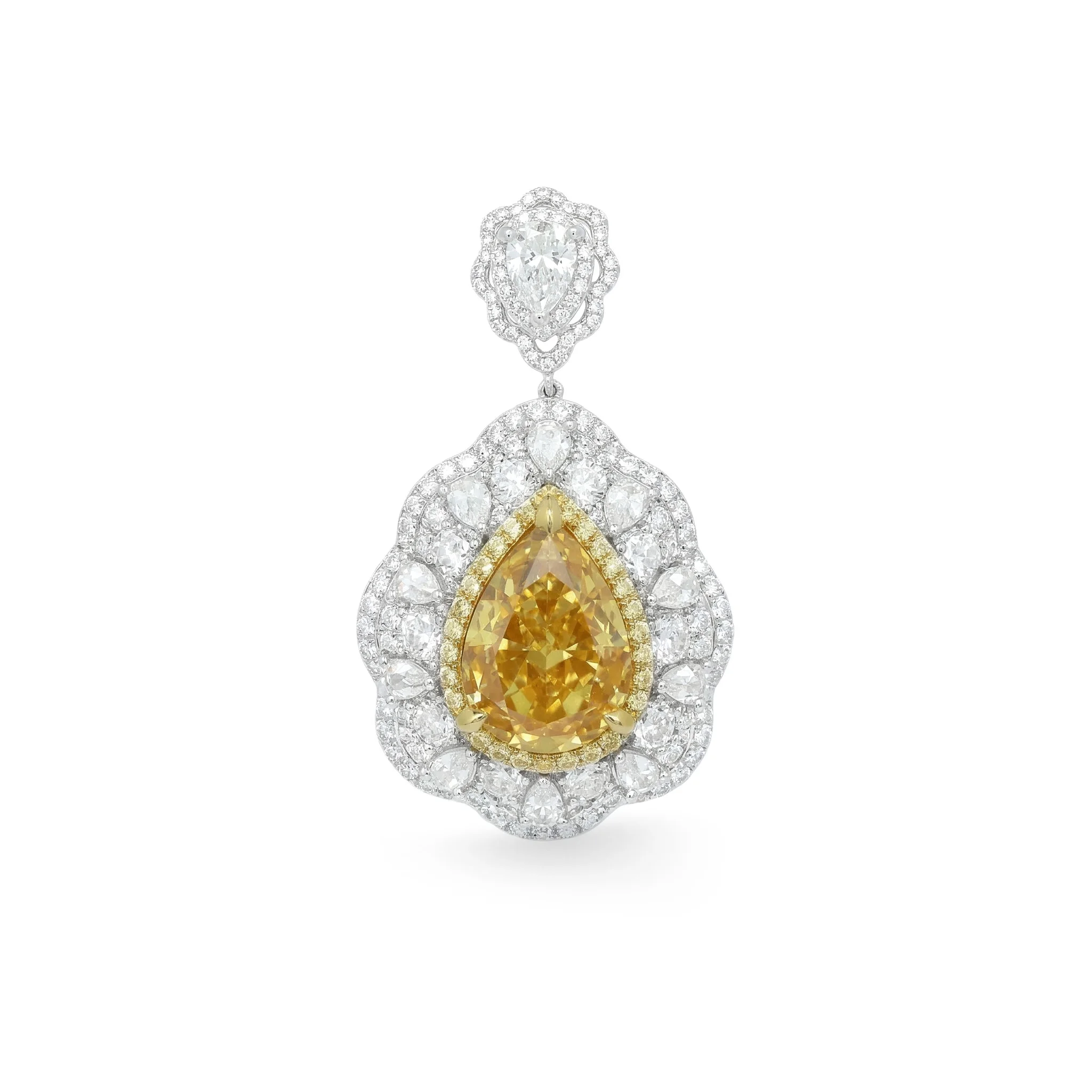 

Vintage 925 Sterling Silver Pendant 20ct Artificial Pear Yellow Diamond Double Halo Luxury Fine Jewelry for Women's Wedding Gift