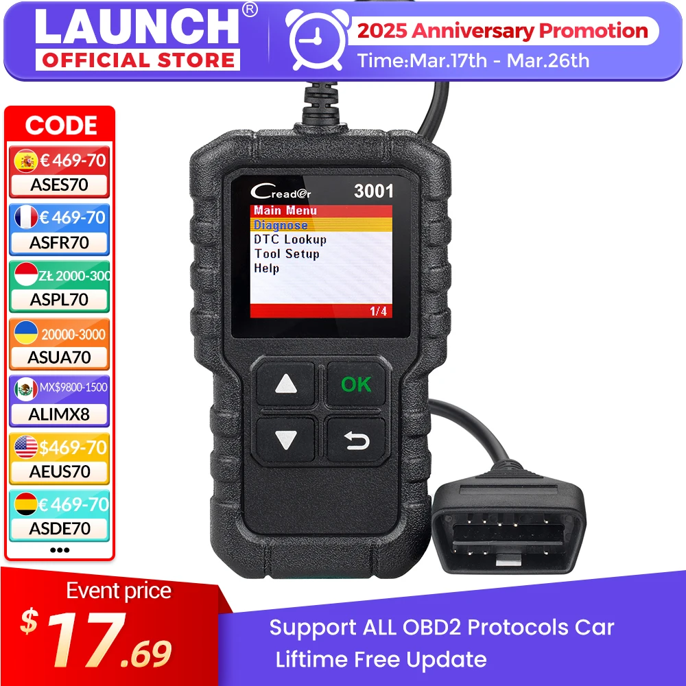 LAUNCH X431 CR3001 Car Full OBD2 Diagnostic Tools Automotive Professional Code Reader Scanner Check Engine Free Update pk ELM327