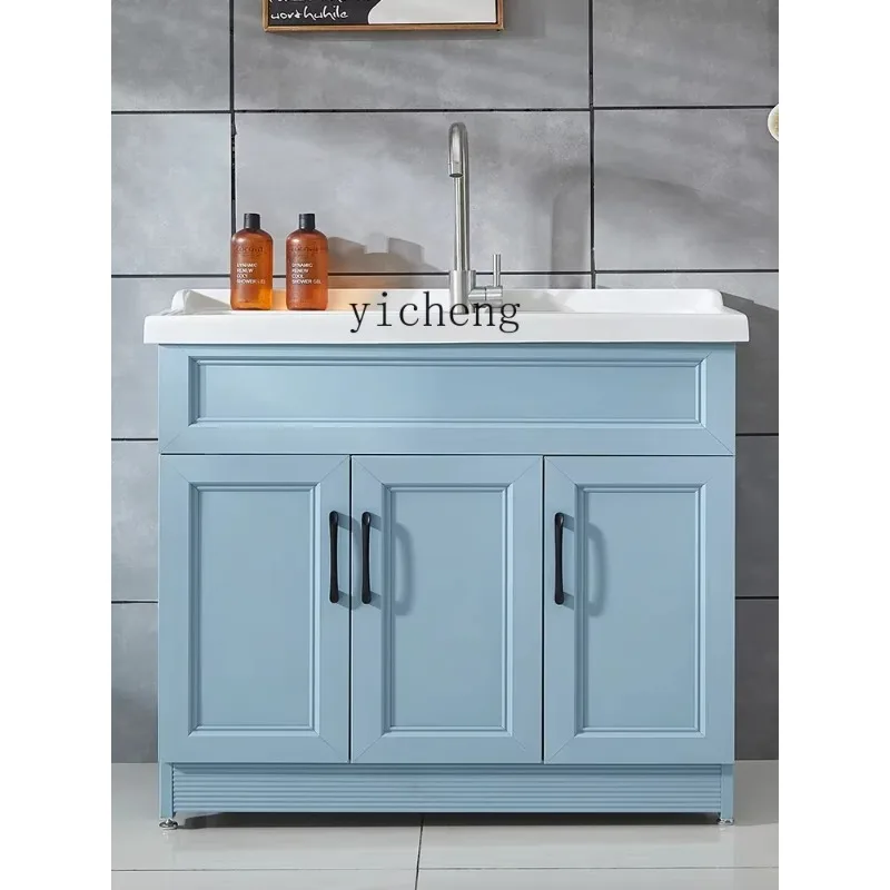 YS-11 Alumimum Balcony Wash Wardrobe Bathroom Cabinet Laundry Tub Floor Cabinet