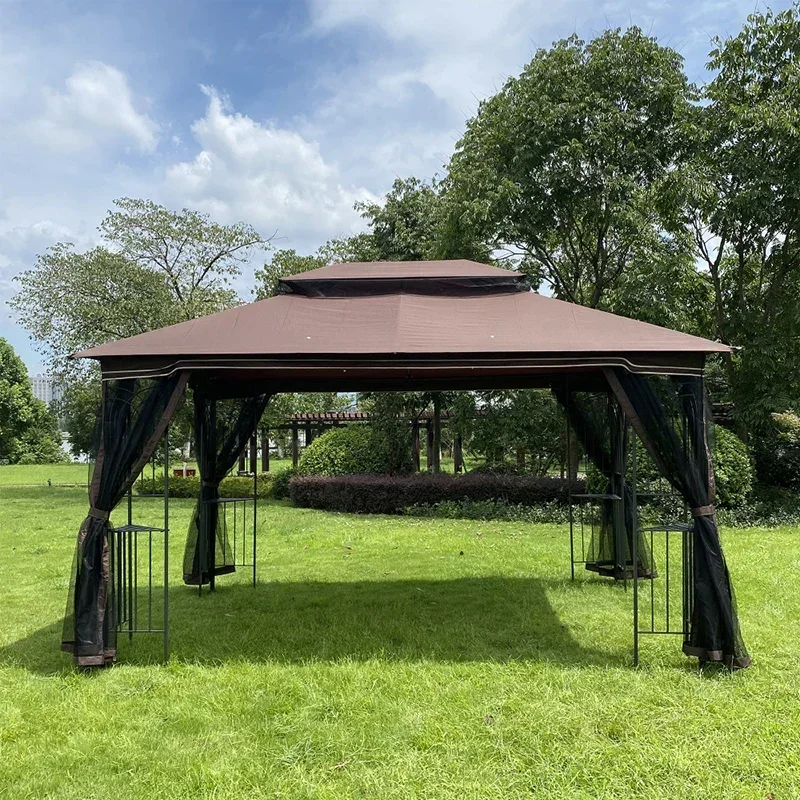 Telhado duplo ventilado e mosquiteiro tela de malha destacável em todos os lados adequado para gramado jardim quintal e deck marrom superior