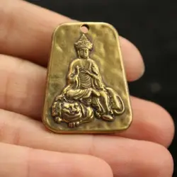 3 Cm Chinese Old Pure Brass Pendant Bronze Ksitigarbha Buddha Necklace Statues