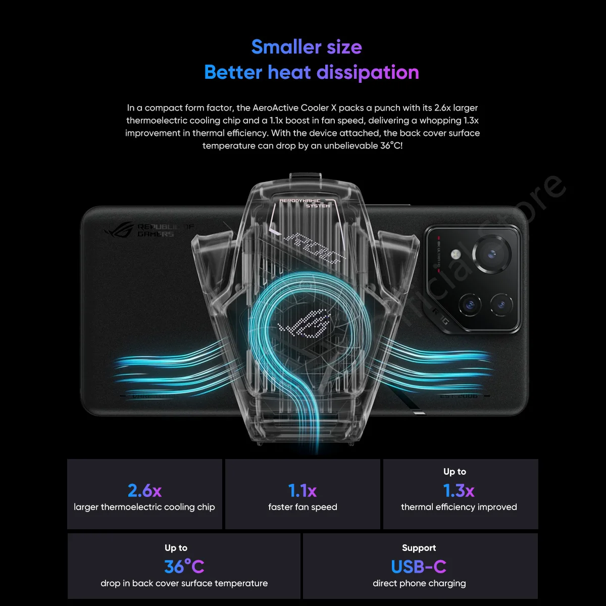 ASUS ROG AeroActive Cooler X para ROG Phone 8/ROG Phone 8 Pro Funcooler soporte de ventilador de refrigeración ROG Gaming accesorios de teléfono