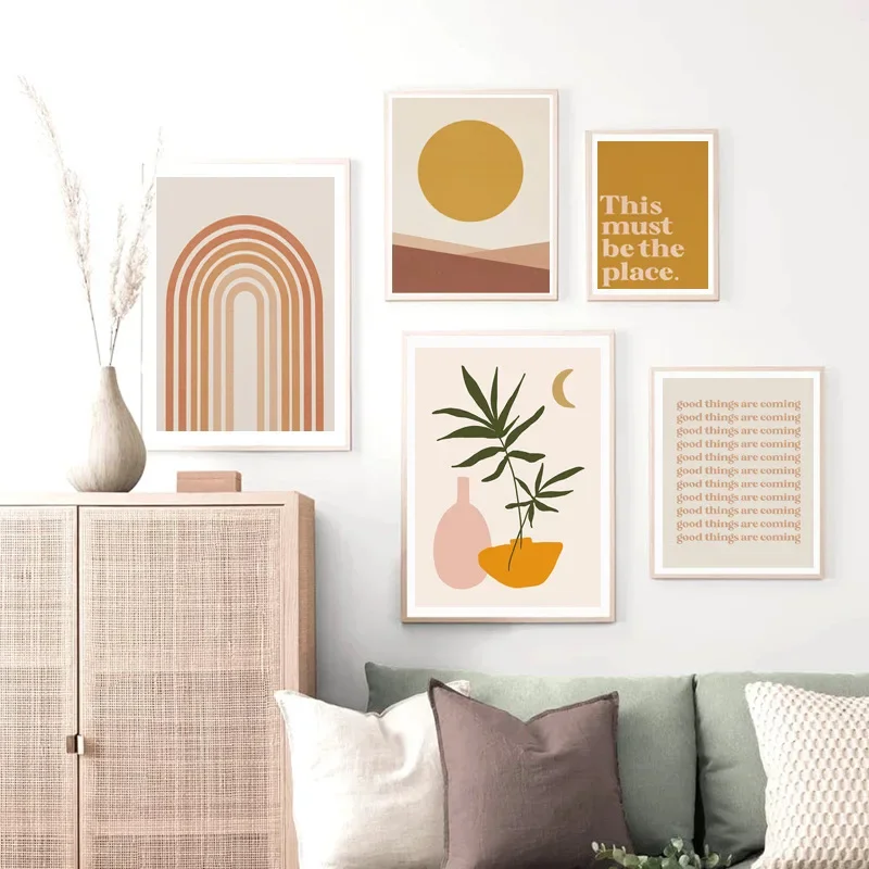 Minimalist Nordic Style Abstract Art Morandi Color Unframed Canvas Painting Posters For Living Room Bedroom Home Wall Art Decor