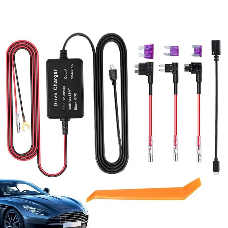 

10.5ft 12V-24V To 5V DashCam Cable Car Camera Hardwire Kit Line 24 Hour Parking Monitoring Charging For DashCam