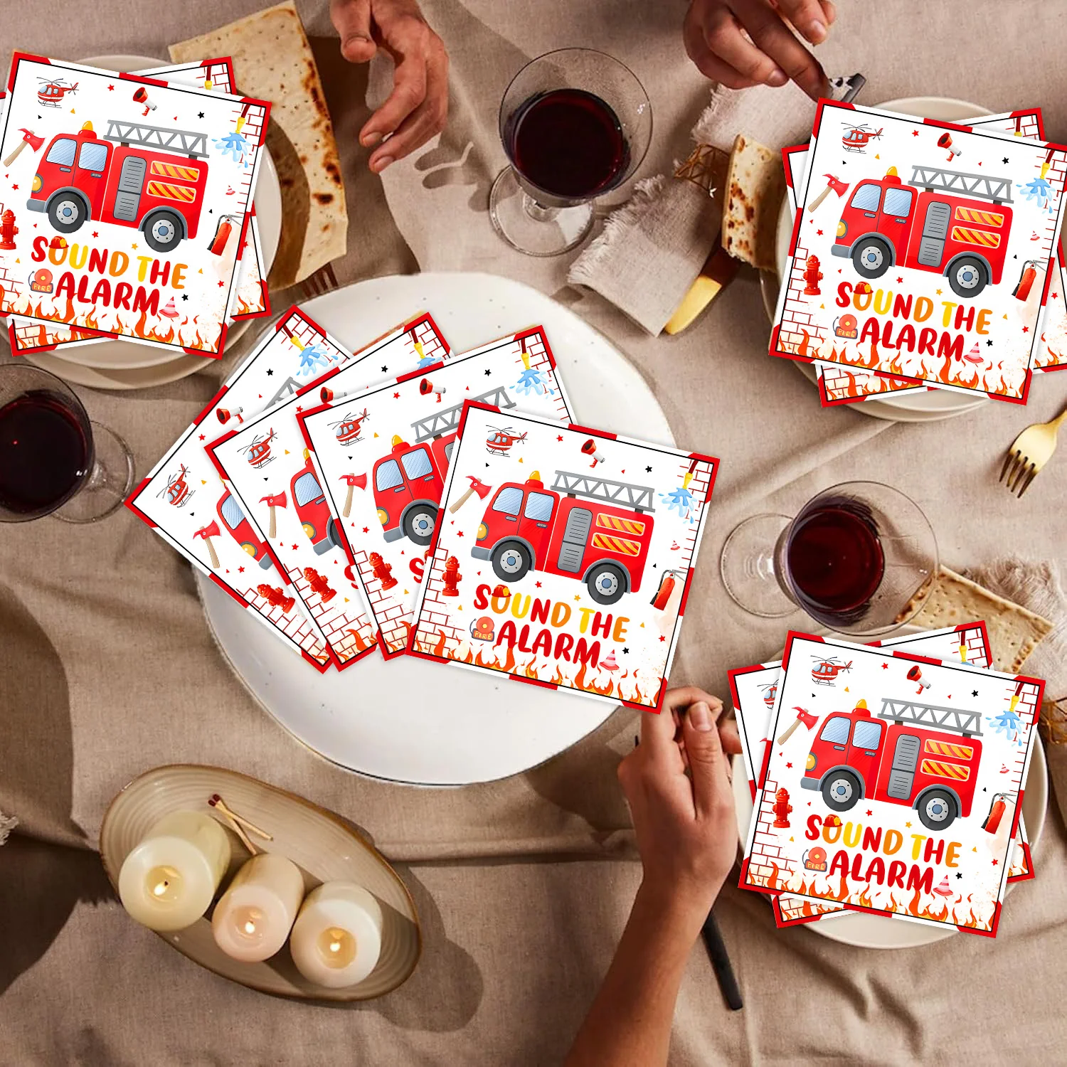 

50Pcs Fire Truck Birthday Party Decorations Napkins Firefighter Themed Paper Towels for Fireman Celebrations