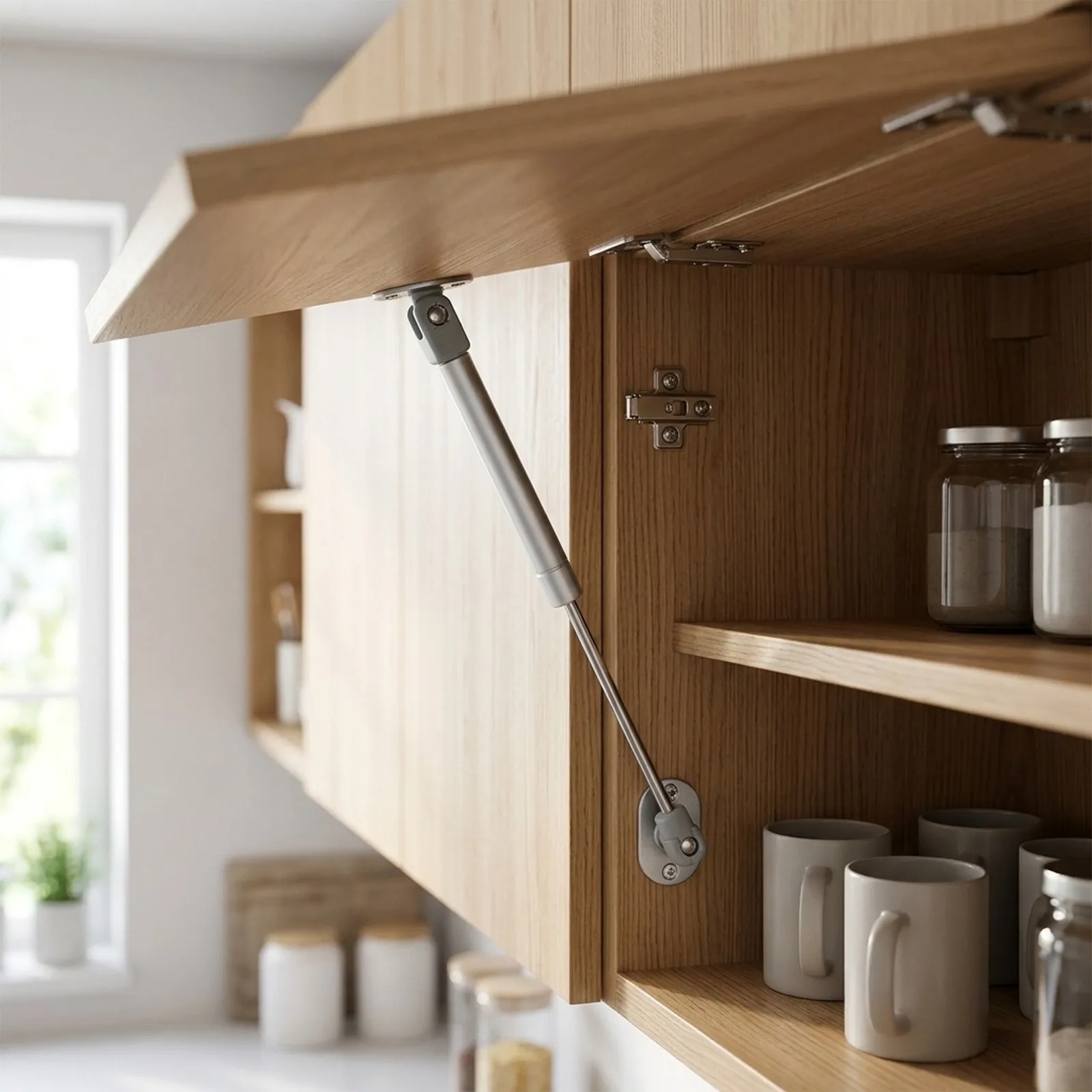 Gas Spring Stay Strut for Furniture Cabinet Doors Providing Smooth Lift and Controlled Silent Closure for Kitchen Use