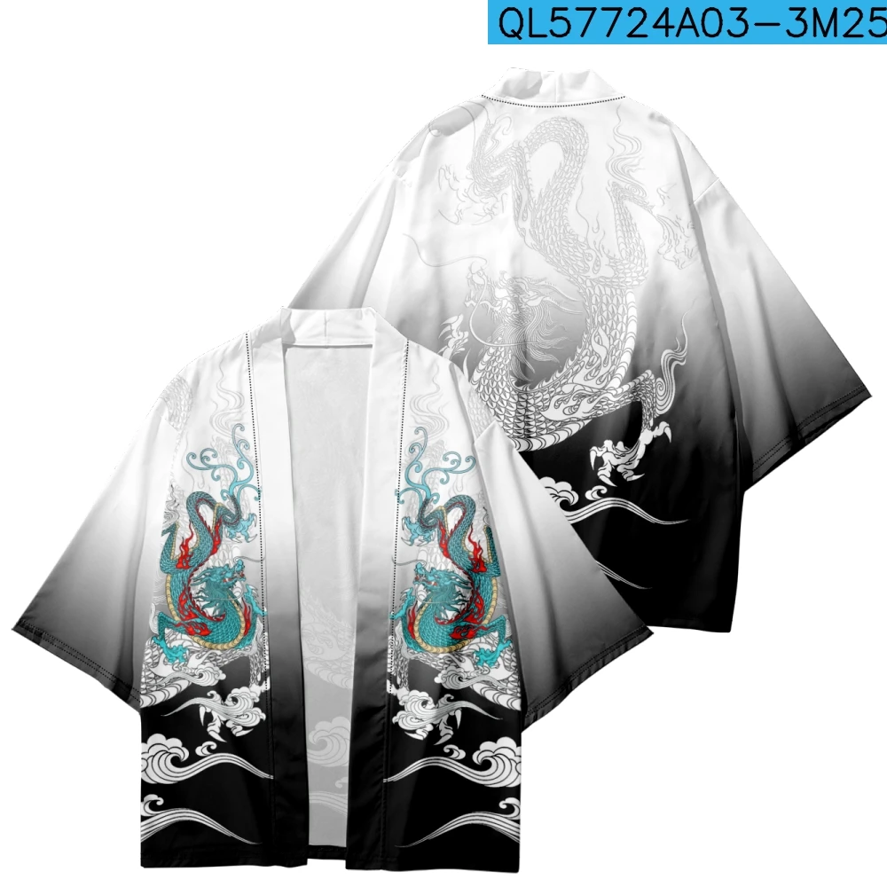 

Gradient Japanese Kimono Men Women Dragon Printed Cardigan Tops Fashion Traditional Clothing Summer Beach Haori