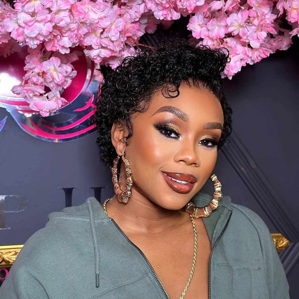 13x4 الدانتيل الجبهة غريب شعر بشري مجعد شعر ريمي البرازيلي قصير عابث قطع شعر مستعار غلويليس قبل قطعها شعري للنساء السود