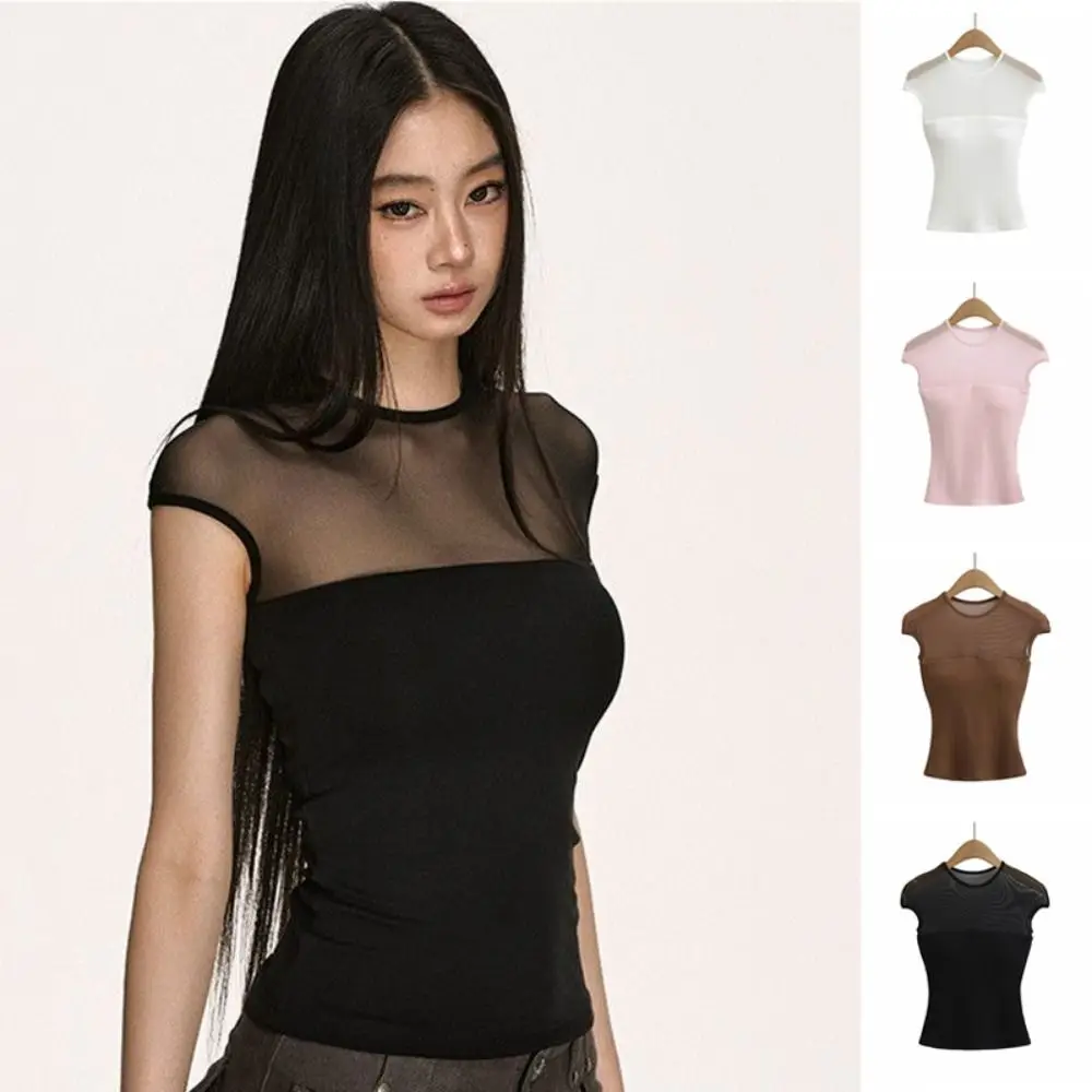 

Spicy Girl Style Lace Leotard Crop Top Translucent Sleeveless Camisole with Pads Streetwear Slim Fit Women Vest Top Girls
