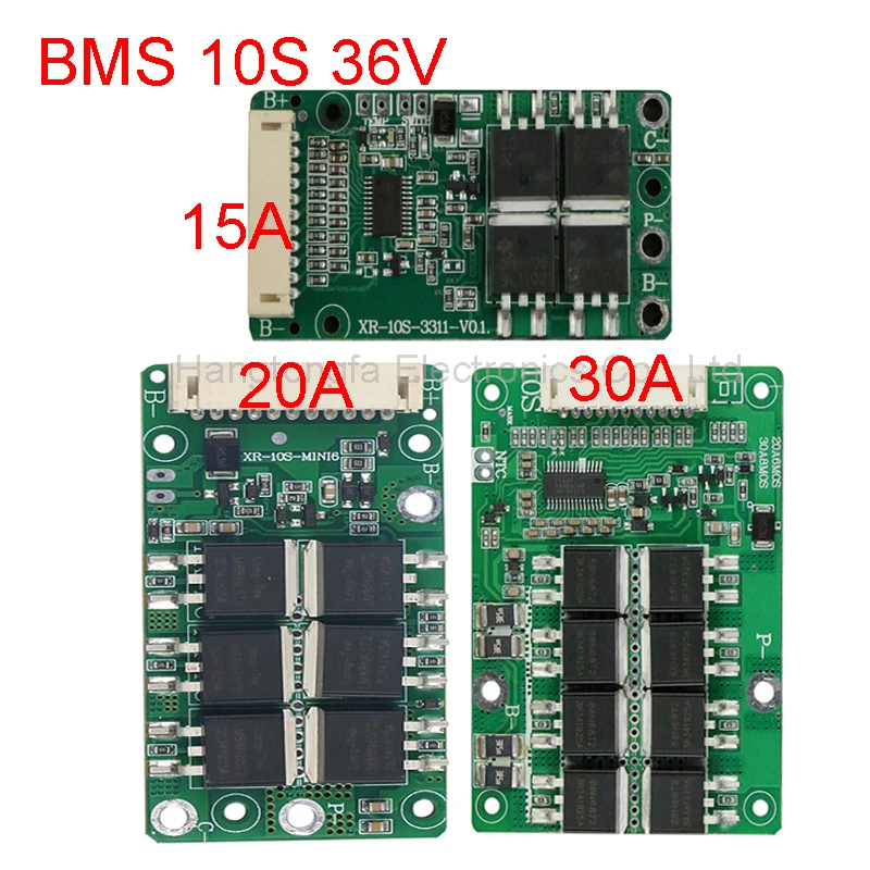 10S BMS 15A 20A 30A 36V PCM PCB 3.7V lithium 18650 Battery Pack Charging Board Balance BMS Common Port For E-bicycle Scooter