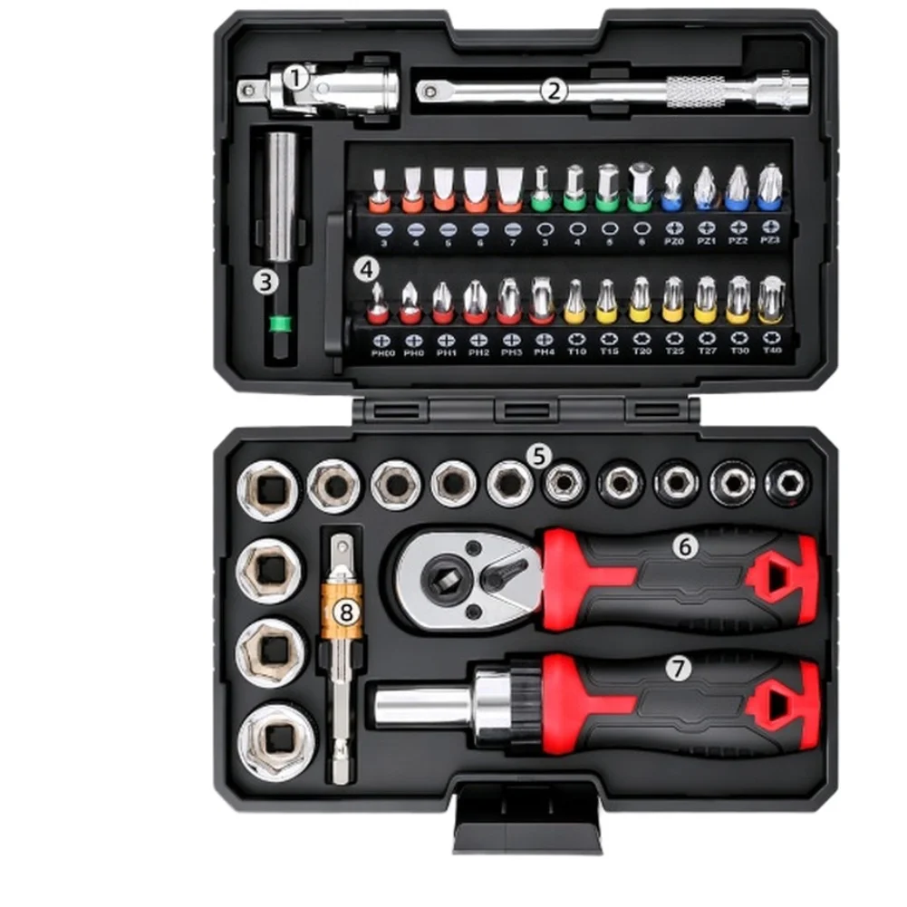 Ratchet Screwdriver with 45-Piece Socket and Bit Collection Designed for 1/4 Inch For impact Drive Adapter Tasks