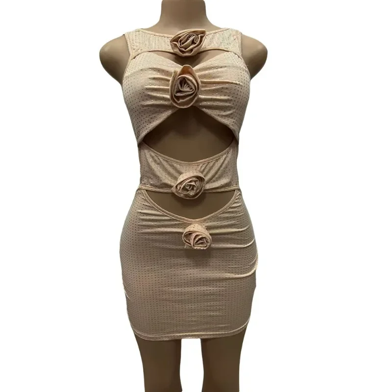 Robe de soirée de luxe pour femmes, strass scintillants, Sexy, découpée, belles fleurs 3D, décoration, Mini robe débardeur, nouvelle collection 2025