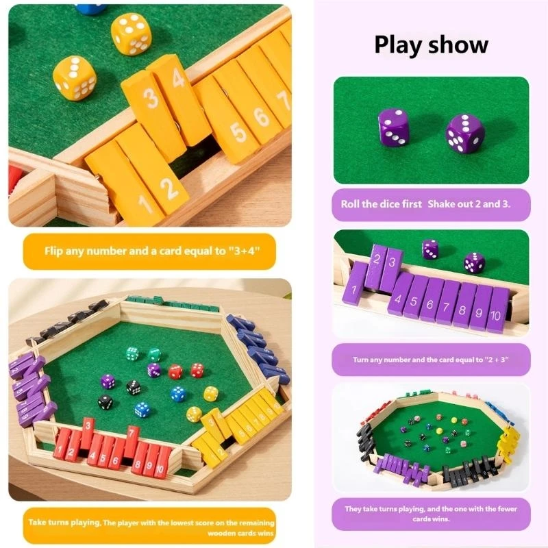 6 Player Wooden Table Number Learning Entertainment Set Double Shutter Toy For Cognitive Development And Group Play