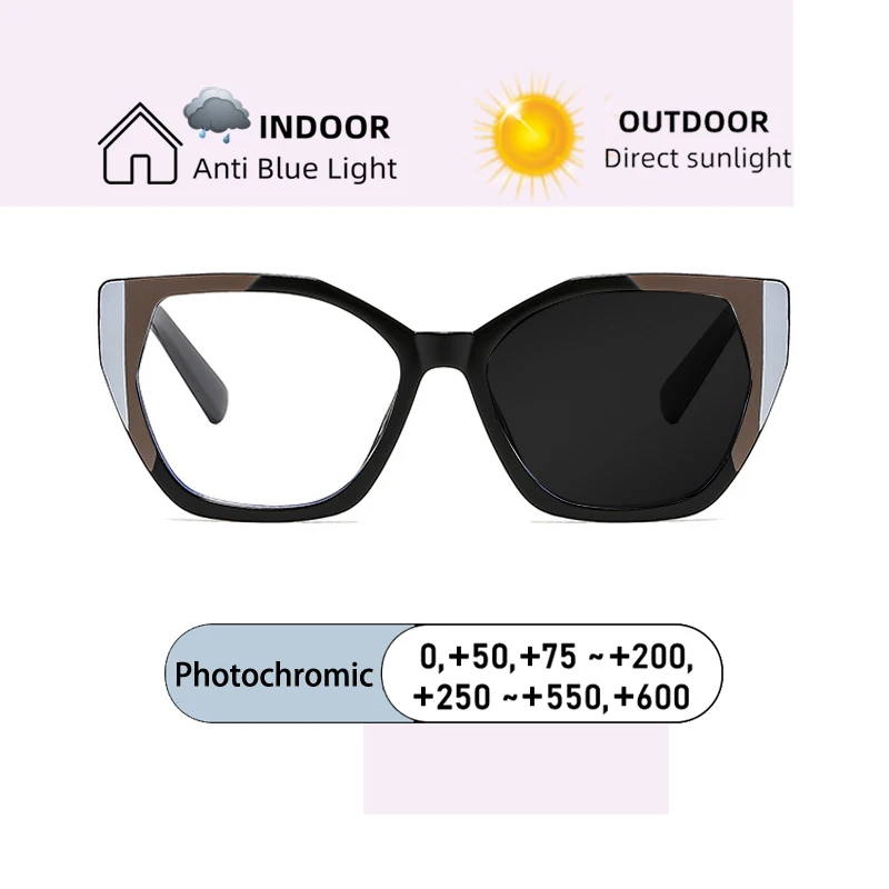 Brand Design Oversized Polygon Patchwork Color Frame Hyperopia Eyewear Photochromic Anti Blue Ray Computer Women Reading Glasses