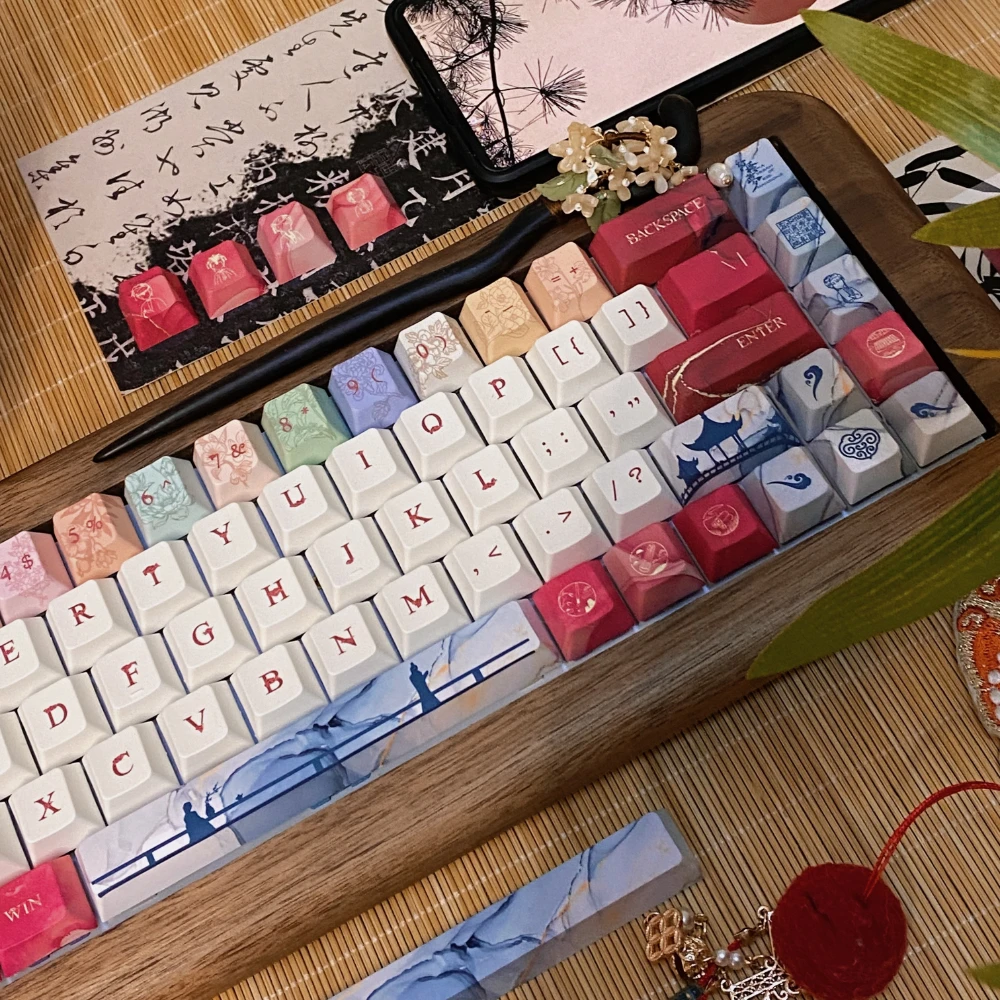 [Red Mansion] Two-Color Red Keycaps Chinese Classic Dream Of Red Mansions Retro Keycaps 143Keys Cherry Pbt Chinese Style Keycaps