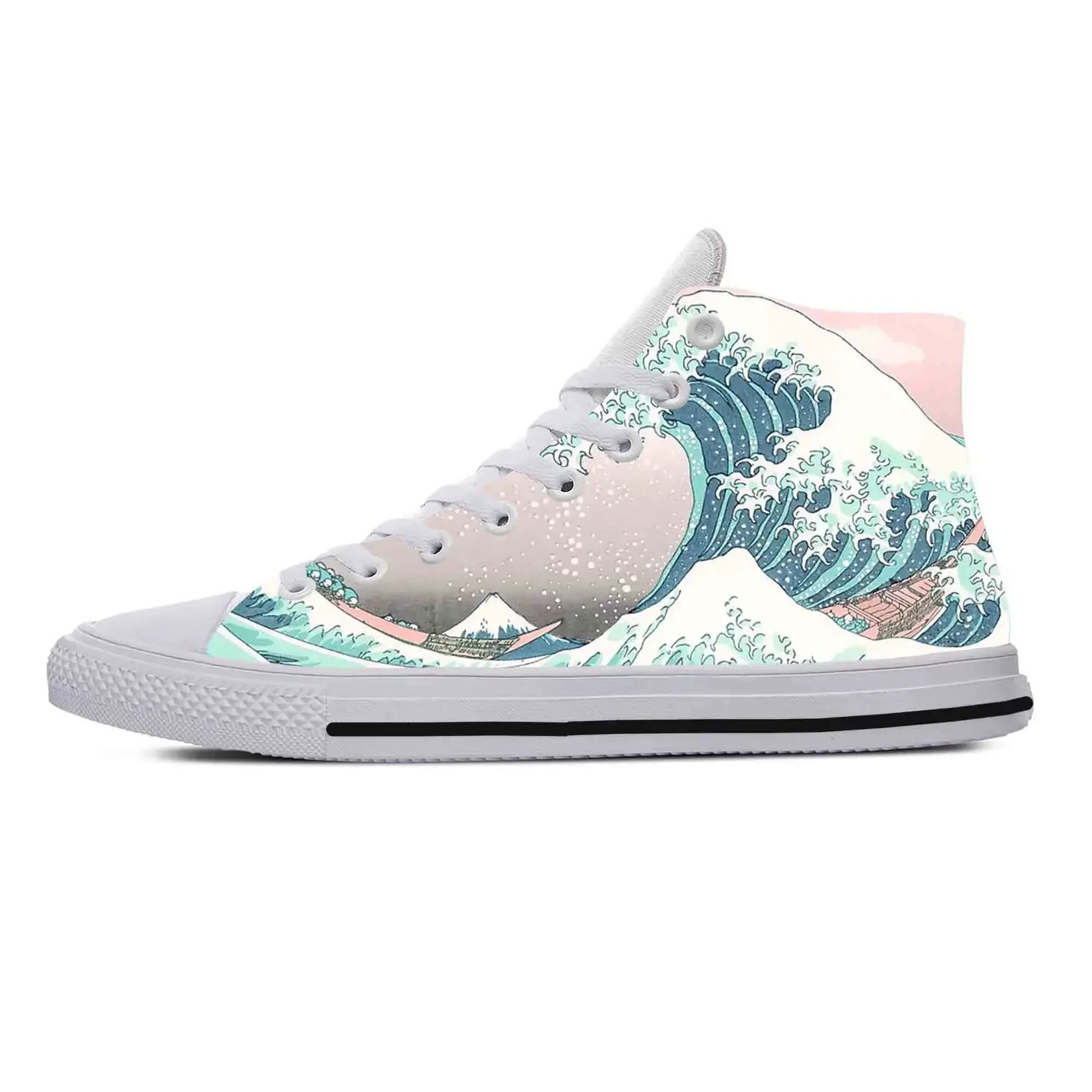 

Japanese Anime Cartoon Great Wave Off Kanagawa Casual Cloth Shoes High Top Comfortable Breathable 3D Print Men Women Sneakers