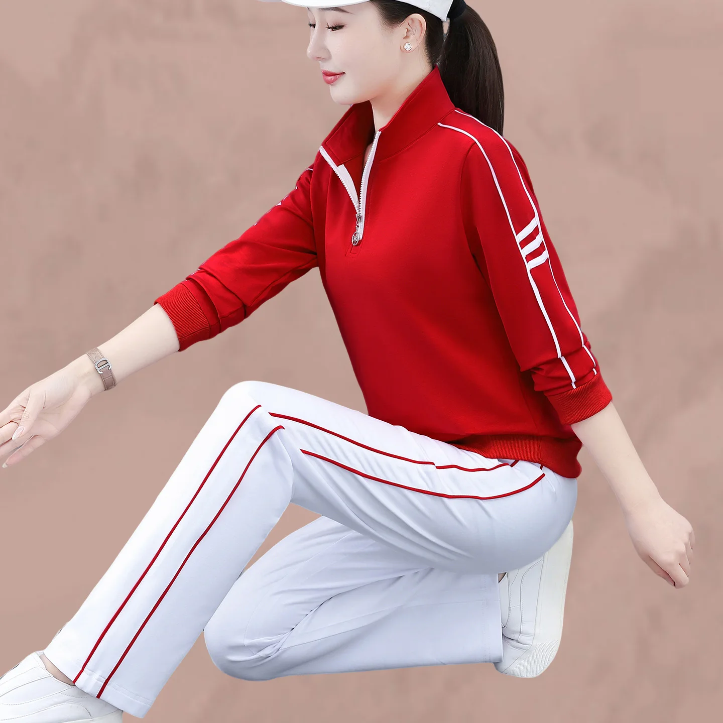 

Spring Faion Square Dance Outfit Women's Long Sve Stand Collar Fitn Exercise Sportswear Set Cotton Polyester Spandex ...