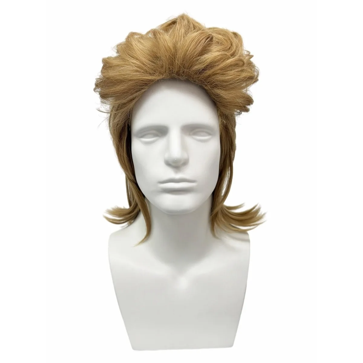 Men Synthetic Wig Golden Blonde Mullet Shaggy Layered Wavy Hairstyle Retro Rock Style For Party Cosplay Halloween Themed Event