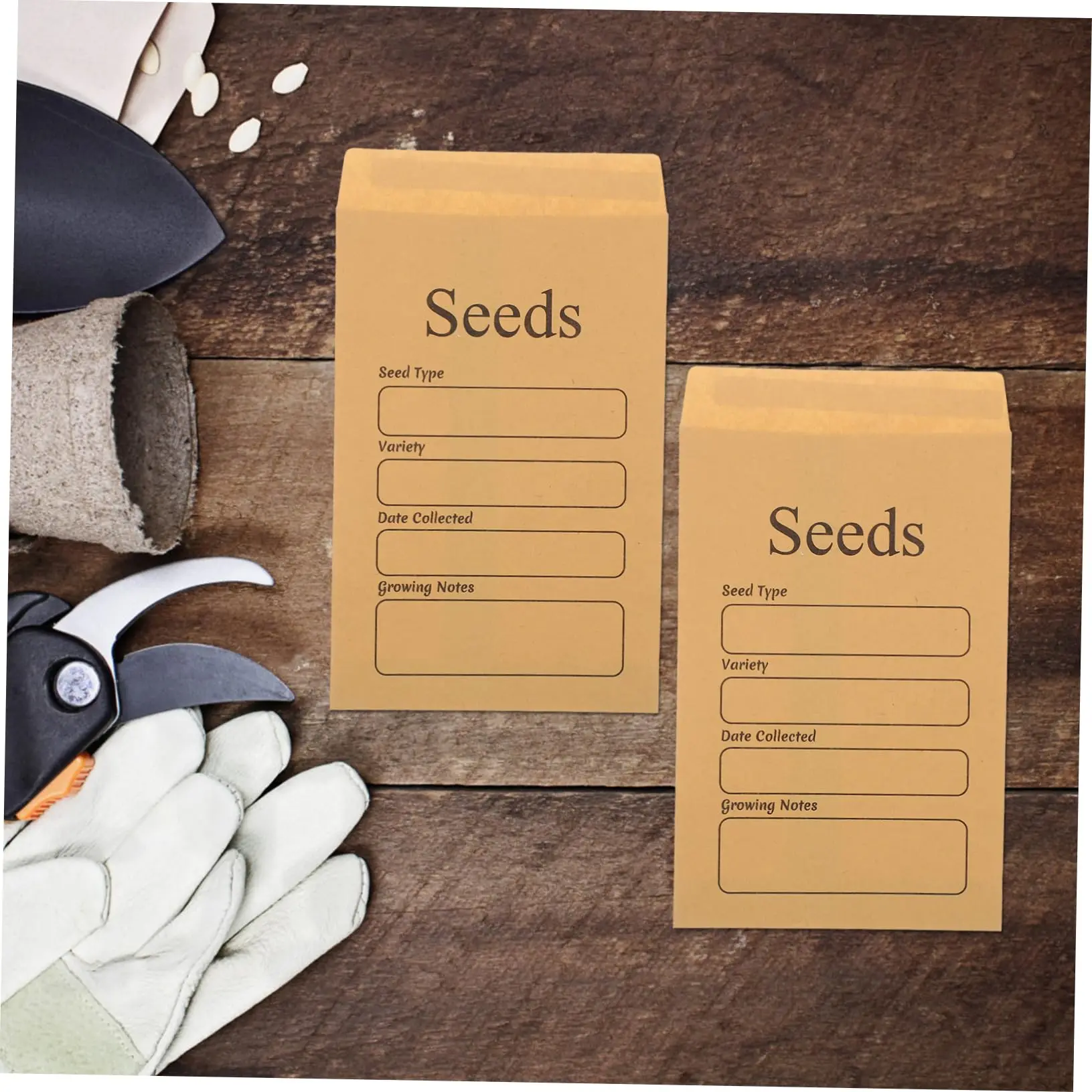 50 PCS Kraft Seed Saving Envelopes, Self-Sealing Seed Storage Envelopes Mini Envelopes for Collecting Flower Vegetable Seeds