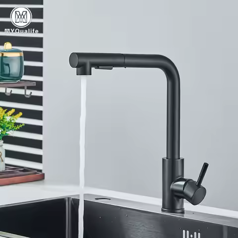 Free Shipping Black Pull Out Kitchen Sink Faucet Two Model Stream Sprayer Nozzle Stainless Steel Hot Cold Wate Mixer Tap Deck