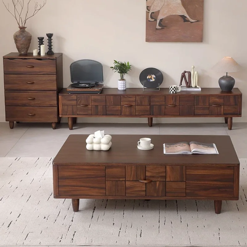 Walnut TV, solid wood living room, film and television, all solid wood storage cabinet, log wind