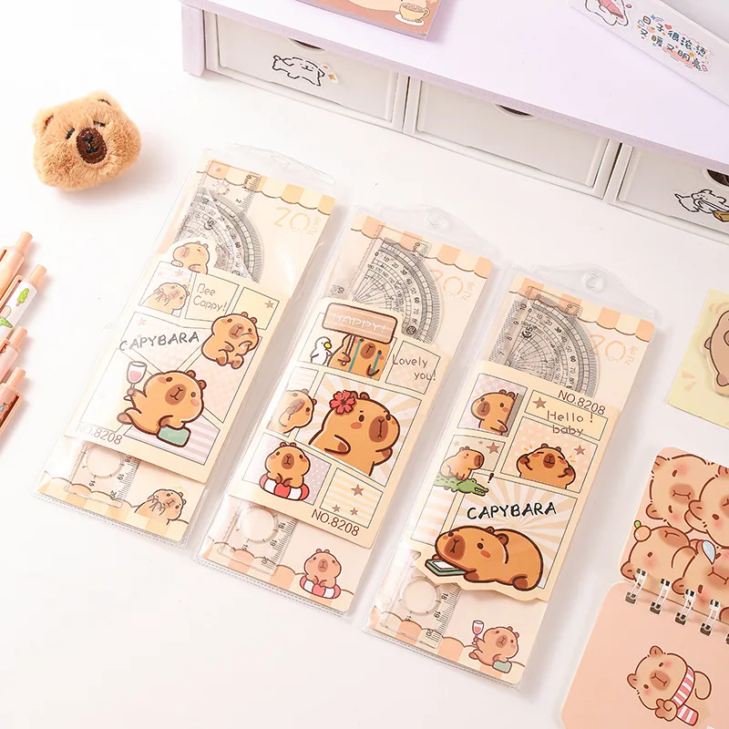 4pcs Capybara Ruler Sets Student Stationery Set Cute Ruler Triangle Protractor School Supplies Kid Gift Classroom Rewards