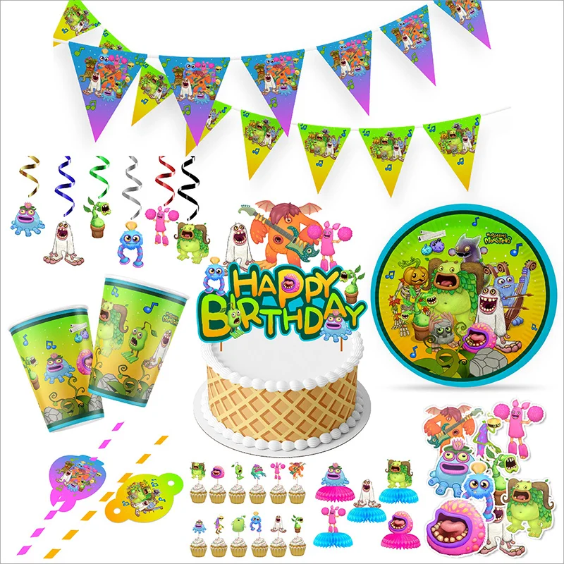 Décorations de fête d\'anniversaire My Singing Monsters Game pour enfants, assiettes standardisées en papier, fournitures de poulet britannique,